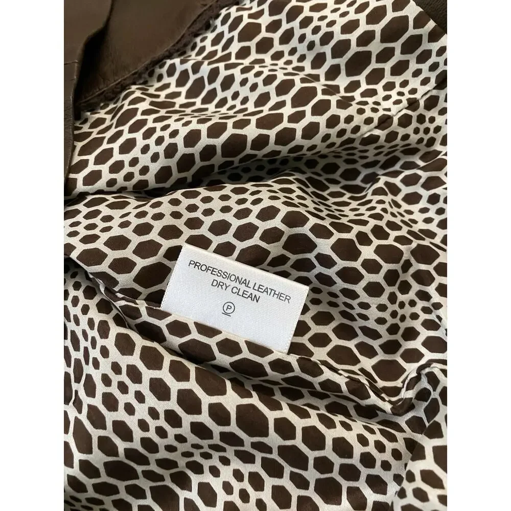 TORY BURCH Cordelia Scalloped 100% Lamb Leather Jacket Logo Buttons Long Size 6